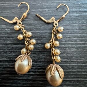 Pearl and gold earrings with locking clasps. Rare!